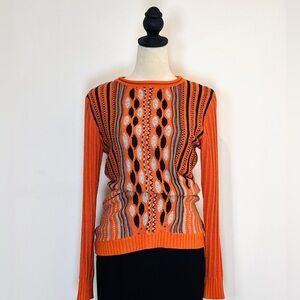 Moffi Y2K Orange Pattern Knit Sweater Medium